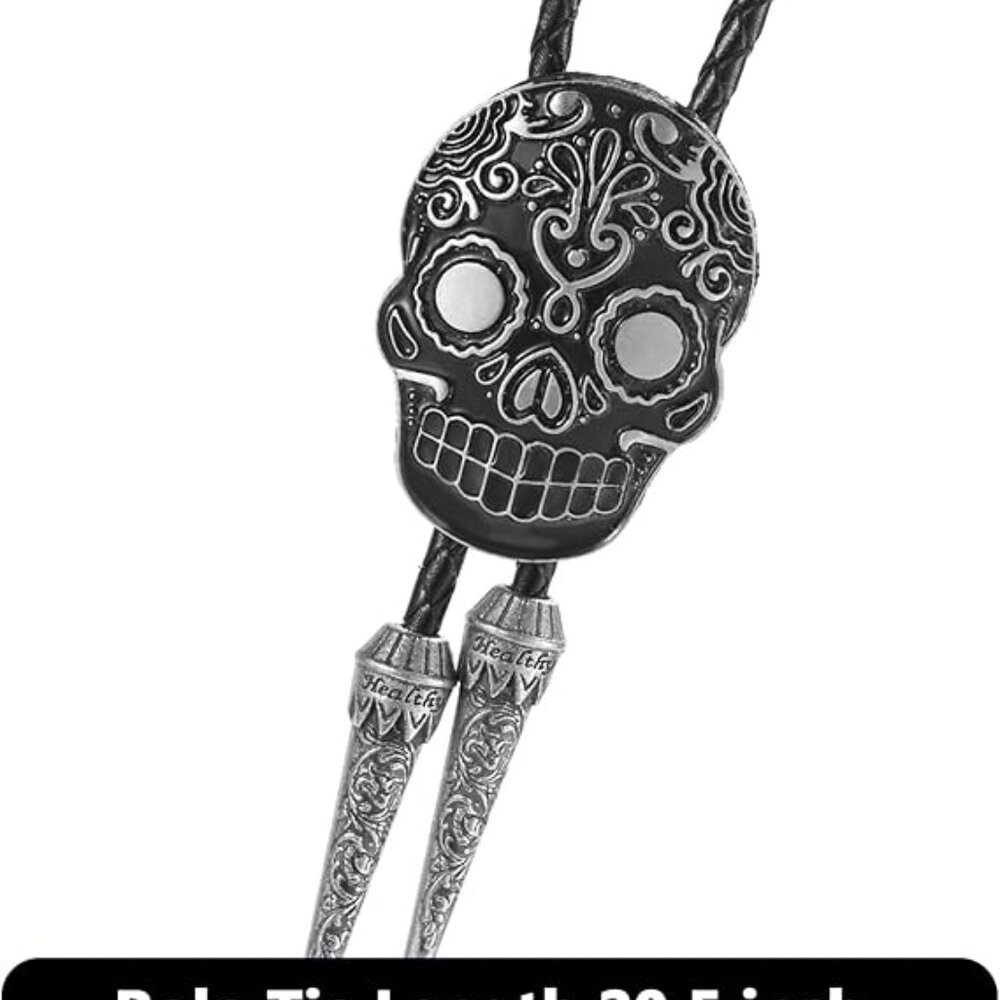Skull Bolo Tie Silver and Black‎